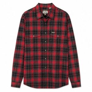Powder River Outfitters Red Black Plaid Pearl Snap‎ Western Shirt Men XL